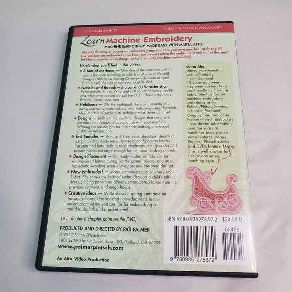 Learn Machine Embroidery: Made Easy With Marta Alto DVD Ex Library 2012 UNTESTED - Picture 2 of 8